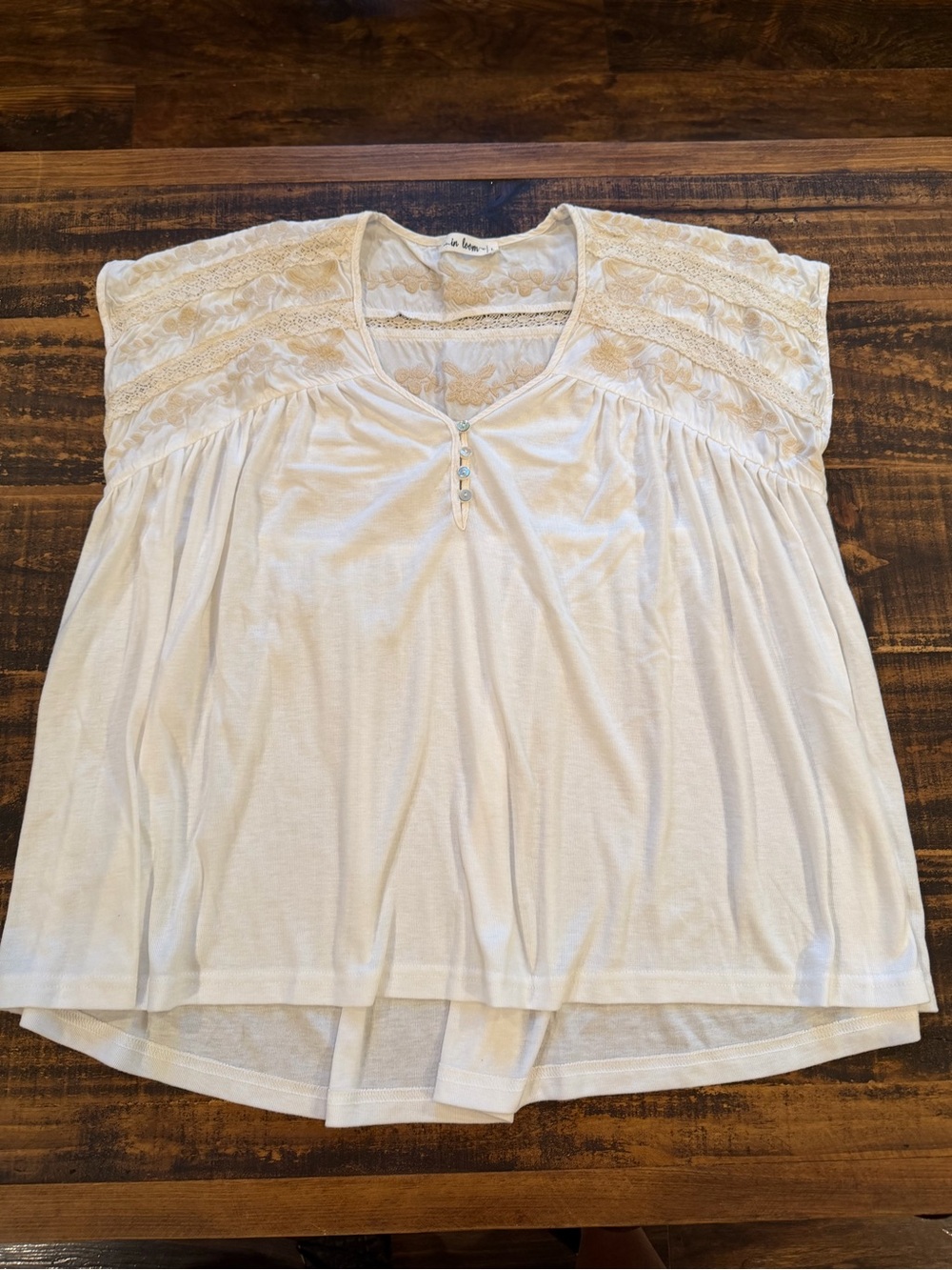 In Bloom Cream Lace Yoke V-Neck Tunic Top